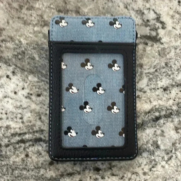 Disney Parks Mickey Mouse Denim Jean RFID Credit Card Holder Slim Wallet - Picture 2 of 7